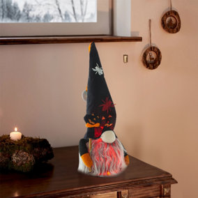 Black Halloween LED Plush Gnome with Cane