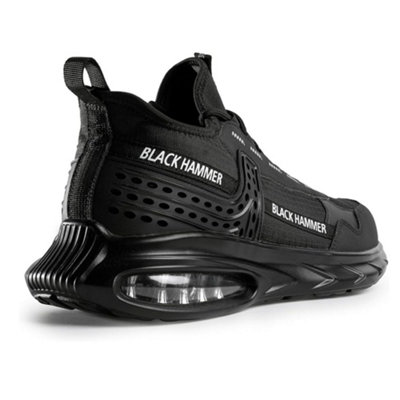 Black Hammer 5599 Lightweight Safety Trainers for Men - Air Bubble Comfort Steel Toe Cap with Pull Tie Laces Black (10 UK)