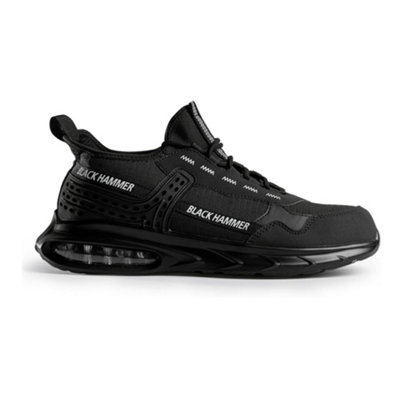 Black Hammer 5599 Lightweight Safety Trainers for Men - Air Bubble Comfort Steel Toe Cap with Pull Tie Laces Black (10 UK)