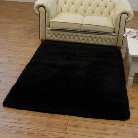 Black Handmade , Luxurious , Modern , Plain , Shaggy , Sparkle Easy to Clean Rug for Living Room, Bedroom - 120cm X 170cm