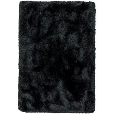 Black Handmade , Luxurious , Modern , Plain , Shaggy , Sparkle Easy to Clean Rug for Living Room, Bedroom - 70cm X 140cm