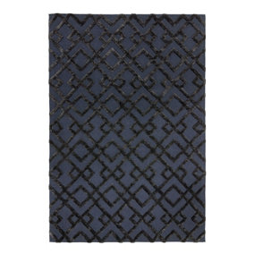 Black Handmade Luxurious Modern Wool Geometric Rug For Bedroom & Living Room-120cm X 170cm
