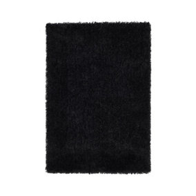 Black Handmade Rug, 50mm Thickness Plain Shaggy Rug, Modern Luxurious Black Rug for Bedroom, & DiningRoom-110cm X 160cm