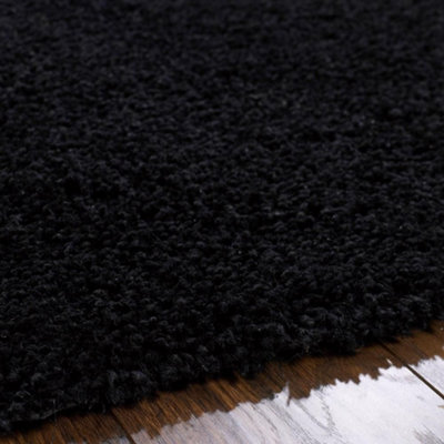 Black Handmade Rug, 50mm Thickness Plain Shaggy Rug, Modern Luxurious ...