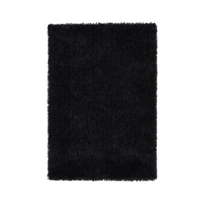 Black Handmade Rug, 50mm Thickness Plain Shaggy Rug, Modern Luxurious Black Rug for Bedroom, & DiningRoom-67 X 200cm (Runner)