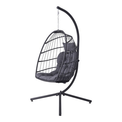 Black Hanging Egg-shaped Hanging Chair Foldable With Cushion And Headrest Hanging Basket Size 105x73x63CM