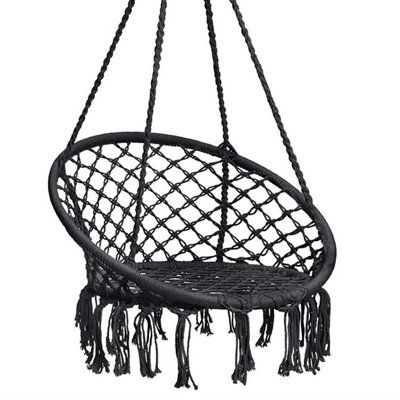 Black Hanging Hammock Chair Outdoor Indoor Garden Patio Swing Rope Net Macrame Seat