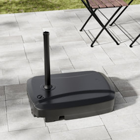 Black HDPE Water and Sand Filled Garden Parasol Base Cantilever Base Patio Outdoor Banana Overhang Parasol Base with Wheels 60L