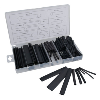 Black Heat Shrink Tubing Sleeving 150pc 2mm - 13mm