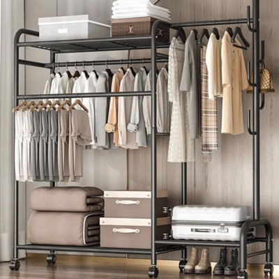 Black Heavy Duty Double Clothes Rail Hanging Rack Garment Display Shoe ...