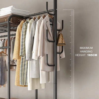 Black Heavy Duty Double Clothes Rail Hanging Rack Garment Display Shoe ...