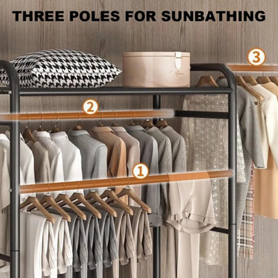 Black Heavy Duty Double Clothes Rail Hanging Rack Garment Display Shoe ...