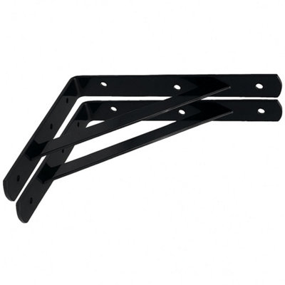 Black Heavy Duty Shelf Brackets PAIR 250x300x30x4mm with Reinforcing Arm 40kg Load Powder Coated Garage Workshop, Home and Office