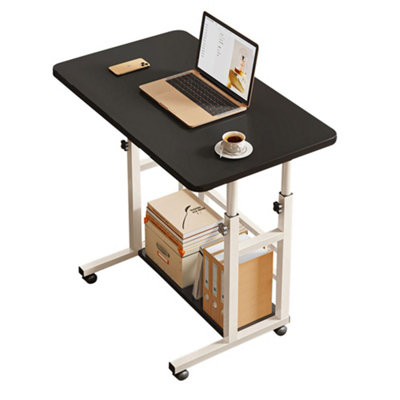 Black Height-Adjustable Overbed Desk Computer Table with Anti-Fall ...