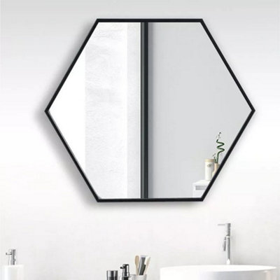 Black Hexagon Wall Mirror Framed Bathroom Mirror Vanity Mirror 400 x 340 mm