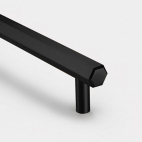 Black Hexagonal Cabinet T Bar Handle - Solid Brass - Hole Centre 384mm - SE Home