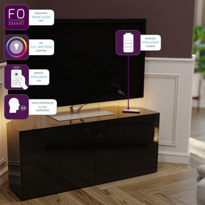 Black high gloss  Corner TV cabinet 1200  with wireless phone charging and Alexa or app operated LED mood lighting