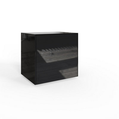 Black high gloss side table with wireless phone charging and Alexa operated ambient lighting