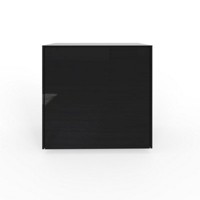 Black high gloss side table with wireless phone charging and Alexa operated ambient lighting