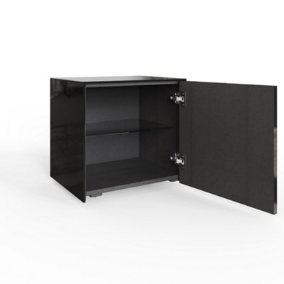 Black high gloss side table with wireless phone charging and Alexa operated ambient lighting