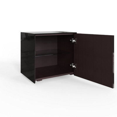 Black high gloss side table with wireless phone charging and Alexa operated ambient lighting