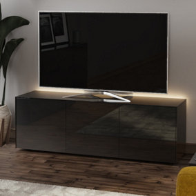 Black high gloss SMART large TV cabinet with wireless phone charging and Alexa or app operated LED mood lighting