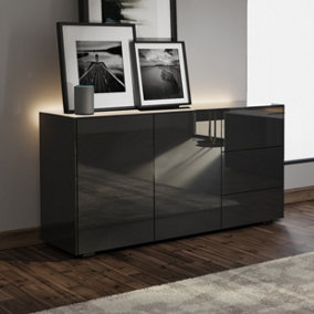 Black high gloss SMART sideboard with wireless phone charging and Alexa or app operated LED mood lighting
