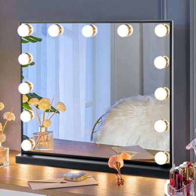 Black Hollywood Makeup Vanity Mirror with 13 LED Bulbs Dimmable 52cm (W) x 10cm (D) x 42cm (H)