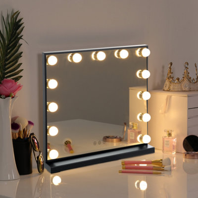 Black Hollywood Makeup Vanity Mirror with 13 LED Bulbs Dimmable 52cm W x 10cm D x