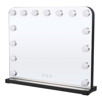 Black Hollywood Makeup Vanity Mirror with 15 Dimmable LED Bulbs, 3 Color Lighting, Touch Control 50cm (W) x 40cm (H)