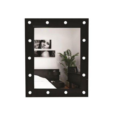 Black vanity with sale mirror and lights