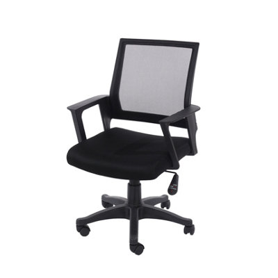 Black Home office chair with black mesh back with black fabric seat with arms, swivel chair