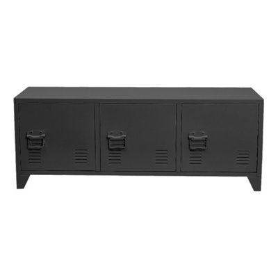 Black Horizontal 3 Doors Steel File Cabinet Tv Stand Side Cabinet for Home and Office 120cm