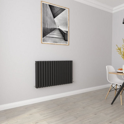 Black Horizontal Double Oval Column Radiator (H)600mm (W)1003mm 6616 BTU Steel Compatible for Central Heating System