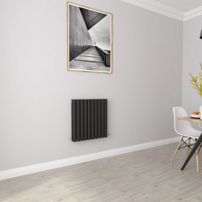Black Horizontal Double Oval Column Radiator (H)600mm (W)590mm 3900 BTU ...
