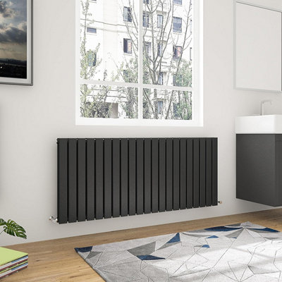 Black Horizontal Double Pannel Radiator (H)600mm (W)1428mm 6725 BTU Steel Compatible for Central Heating System