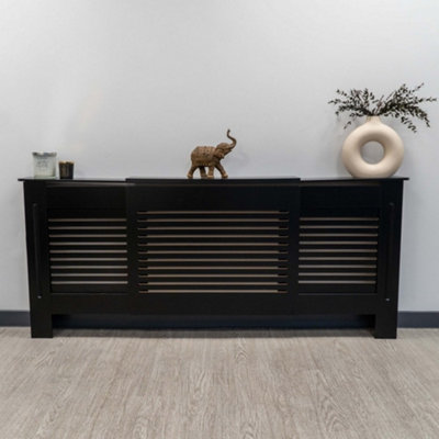 Black Horizontal Line Design Radiator Cover - Adjustable