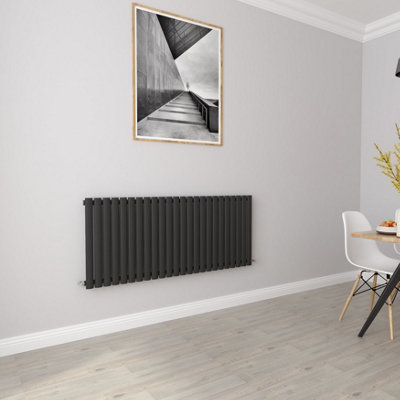 Black Horizontal Single Oval Column Radiator (H)600mm (W)1416mm 4964 BTU Steel Compatible for Central Heating System