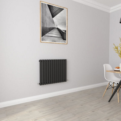 Black Horizontal Single Oval Column Radiator (H)600mm (W)767mm 2698 BTU Steel Compatible for Central Heating System