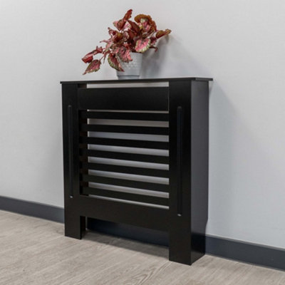 Black Horizontal Slat MDF Radiator Cover - Small - 78cm (W) x 81.5cm (H ...