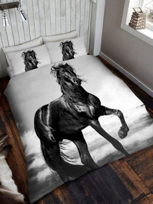 Black Horse Double Duvet Cover and Pillowcase Set