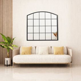Black Industrial Decorate Arched Wall Mount Framed Mirror Indoor Outdoor Garden 960x900mm