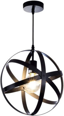 Black Industrial Flush Ceiling Lights Pendant Round with Adjustable Height