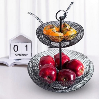 Black Iron Art 2 Tier Fruit Vegetable Storage Basket Stand