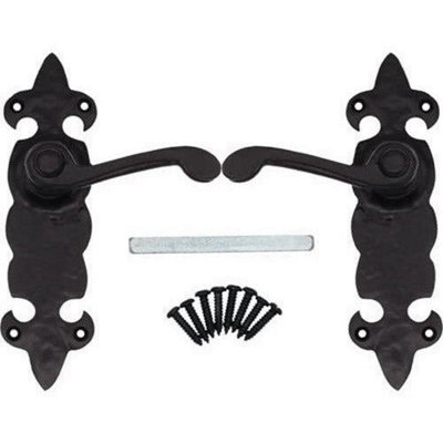 Black Iron Door Handles Fleur De Lys Iron Door Handles Lever Latch Set - Cast Iron - Black Antique Price Comparisons | Compare The Build