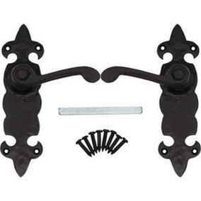 Black Iron Door Handles Fleur De Lys Iron Door Handles Lever Latch Set - Cast Iron - Black Antique