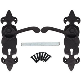 Black Iron Door Handles Fleur De Lys Iron Door Handles Lever Lock Set - Cast Iron - Black Antique