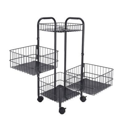 Black Iron Wire Multi-Layer Rotating Trolley Rack for Kitchen, 27cm W x ...