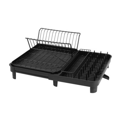 Black Kitchen Dish Drainer Rack with Retractable Draining Water Base ...