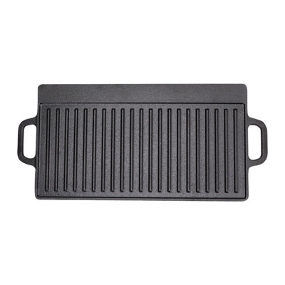 Black Kitchen Rectangular Anti Stick Cast Iron Reversible Griddle Pan W ...